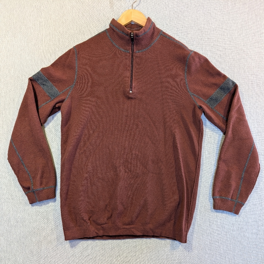 Eddie Bauer Wool Sweater Men's XLT Brown 1/4 Zip Pullover